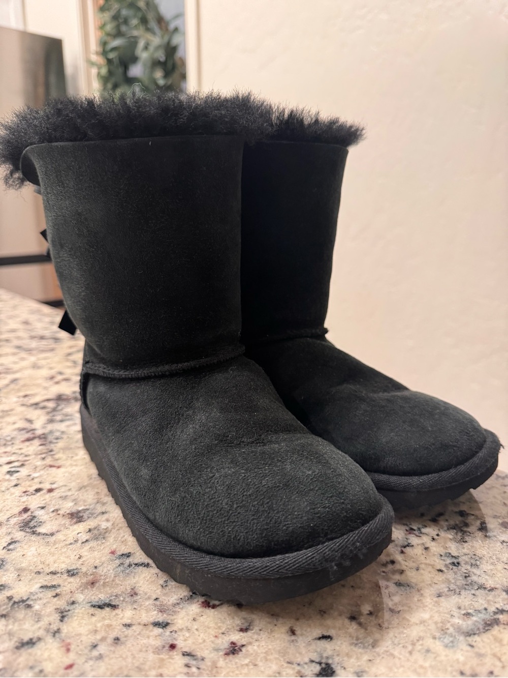 UGG Kids Black Suede Shearling Booties